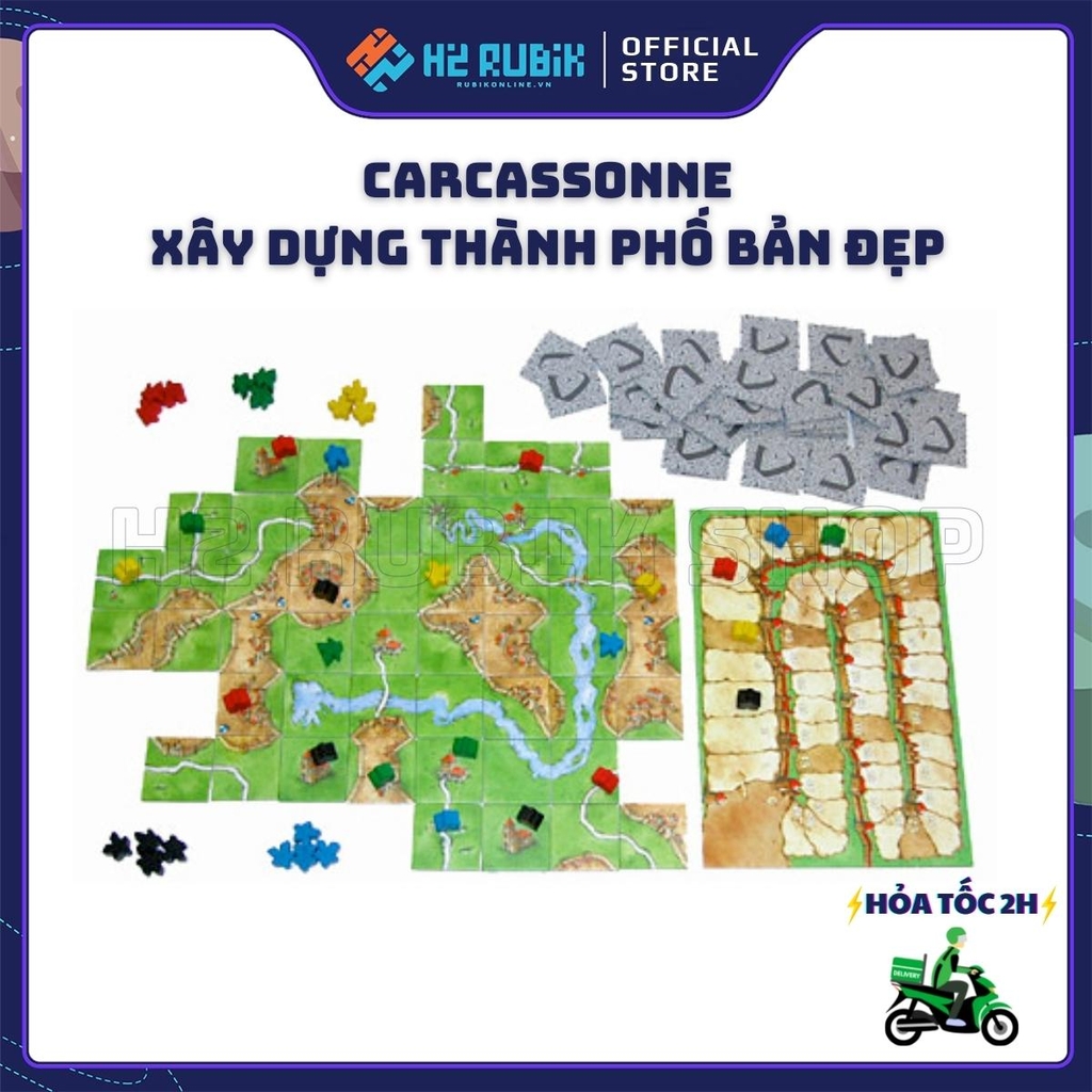 Carcassonne Board Game Chiến Thuật Bản Đẹp Hộp Cứng (Tiếng Anh US)