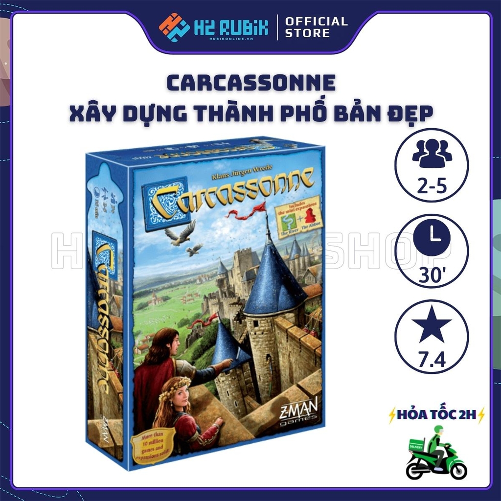 Carcassonne Board Game Chiến Thuật Bản Đẹp Hộp Cứng (Tiếng Anh US)