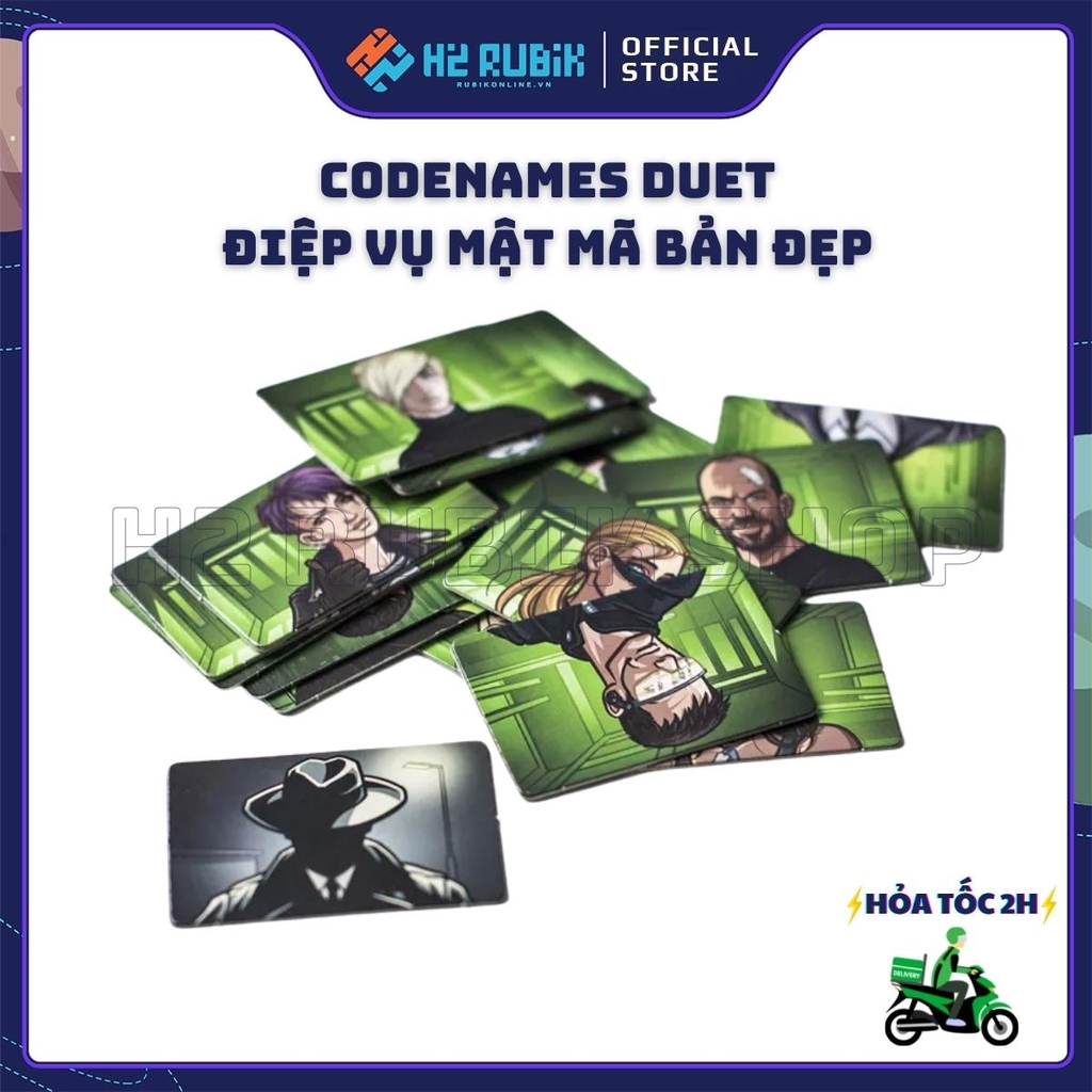 Codenames Duet Board Game Điệp Vụ Mật Mã Bản Đẹp Hộp Xanh Lá (Tiếng Anh US)