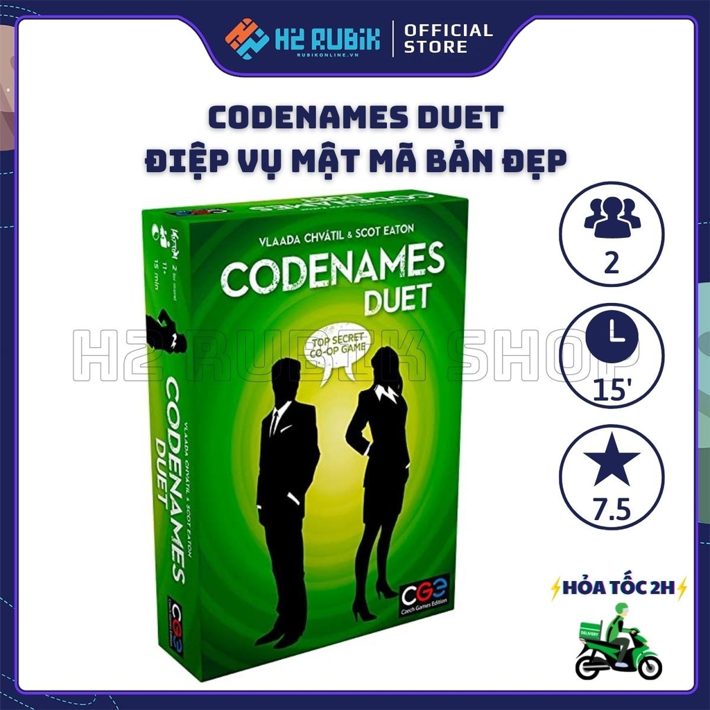 Codenames Duet Board Game Điệp Vụ Mật Mã Bản Đẹp Hộp Xanh Lá (Tiếng Anh US)