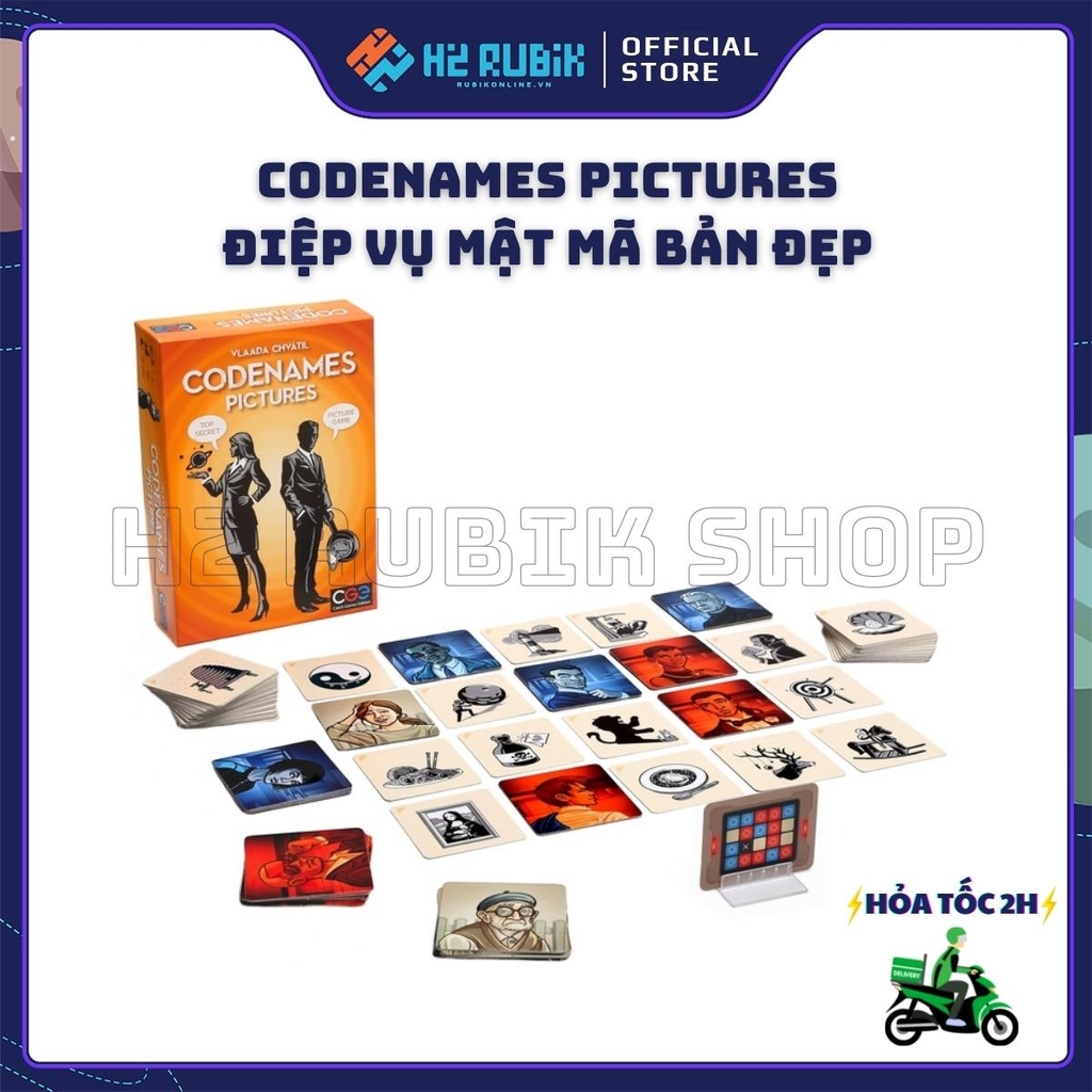 Codenames Pictures Board Game Điệp Vụ Mật Mã Bản Đẹp Hộp Vàng (Tiếng Anh US)