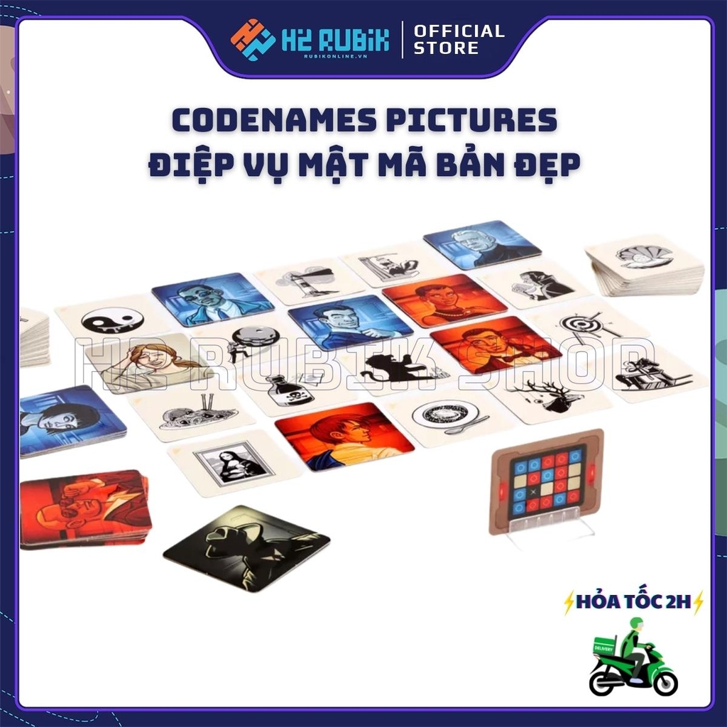 Codenames Pictures Board Game Điệp Vụ Mật Mã Bản Đẹp Hộp Vàng (Tiếng Anh US)