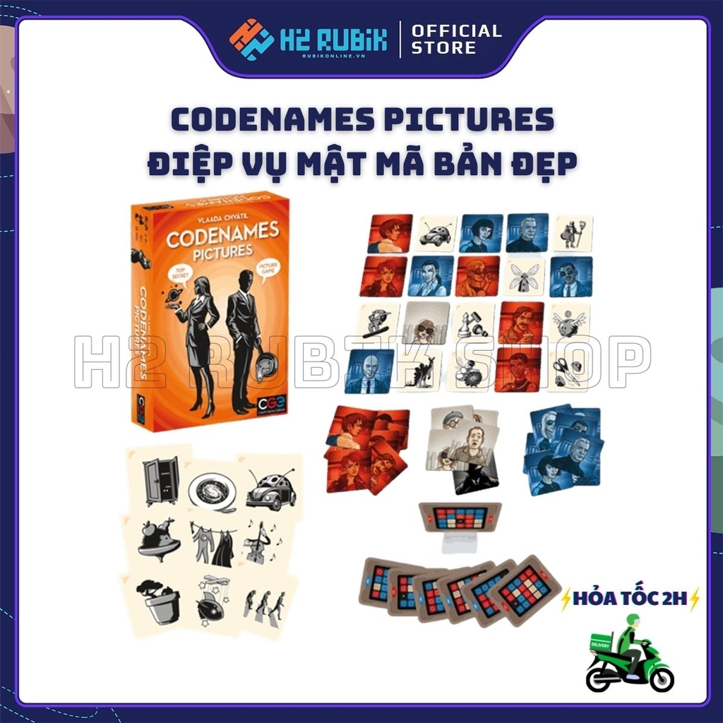 Codenames Pictures Board Game Điệp Vụ Mật Mã Bản Đẹp Hộp Vàng (Tiếng Anh US)