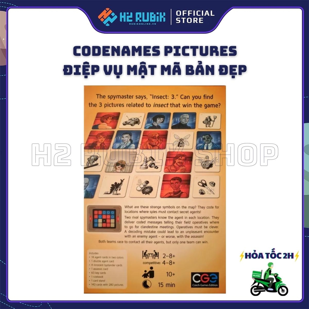 Codenames Pictures Board Game Điệp Vụ Mật Mã Bản Đẹp Hộp Vàng (Tiếng Anh US)