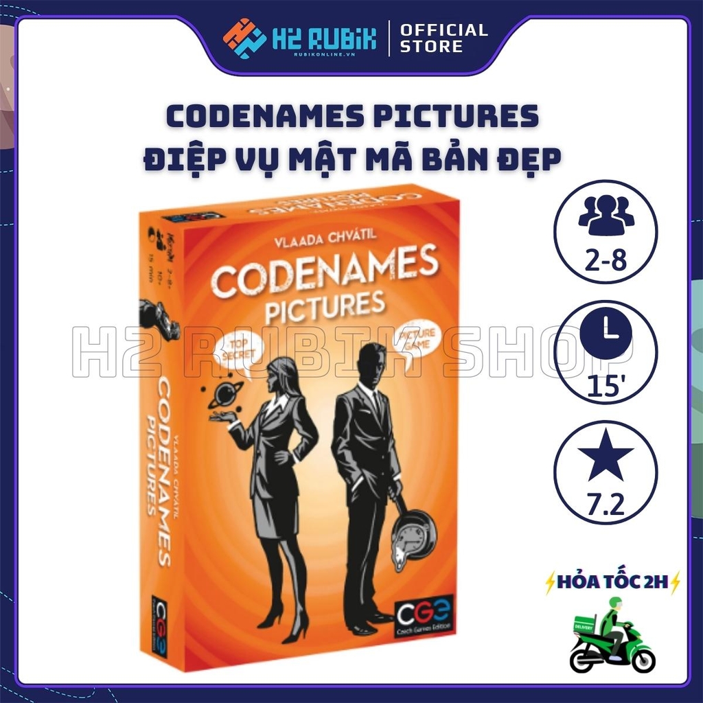 Codenames Pictures Board Game Điệp Vụ Mật Mã Bản Đẹp Hộp Vàng (Tiếng Anh US)