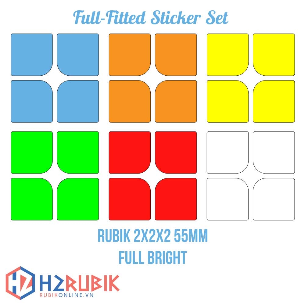 Rubik 2x2 Full Fitted Sticker Set 55mm - Giấy dán rubik tràn viền