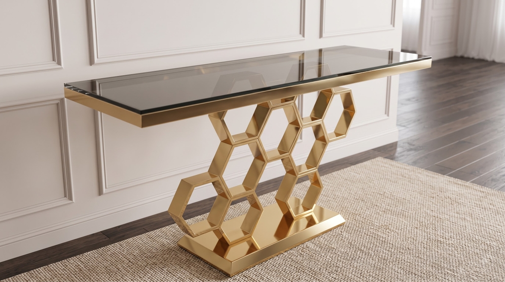 Bàn Console Mặt Kính Chân Inox Mạ Vàng BCTT02
