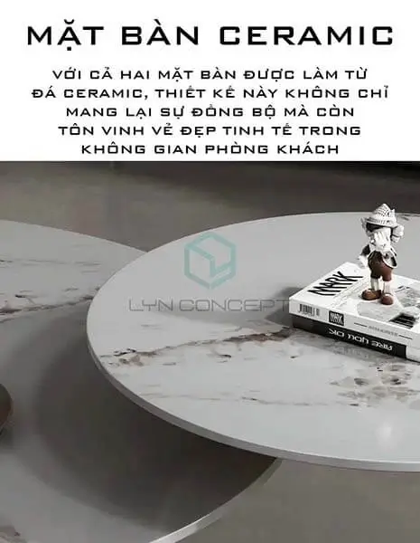 Chi tiết mặt đá ceramic vân Pandora của bàn sofa tròn đôi BTN-K03