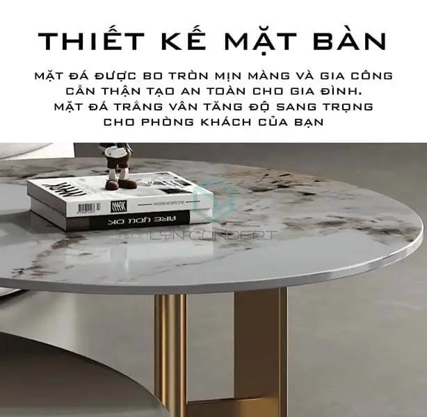 Chi tiết mặt đá ceramic vân Pandora của bàn sofa tròn đôi BTN-K03