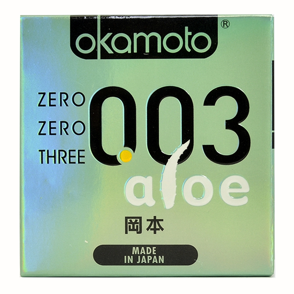 Giảm 30% ] Bao Cao Su Okamoto 0.03 Aloe. Tinh Chất Lô Hội Hộp 3 