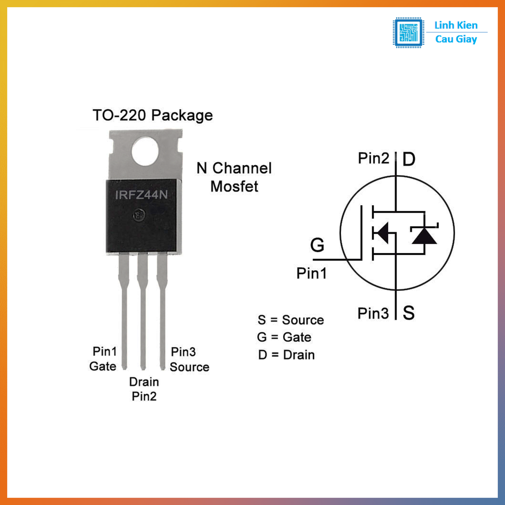 Linh kiện IRFZ44 DIP TO-220 kênh N