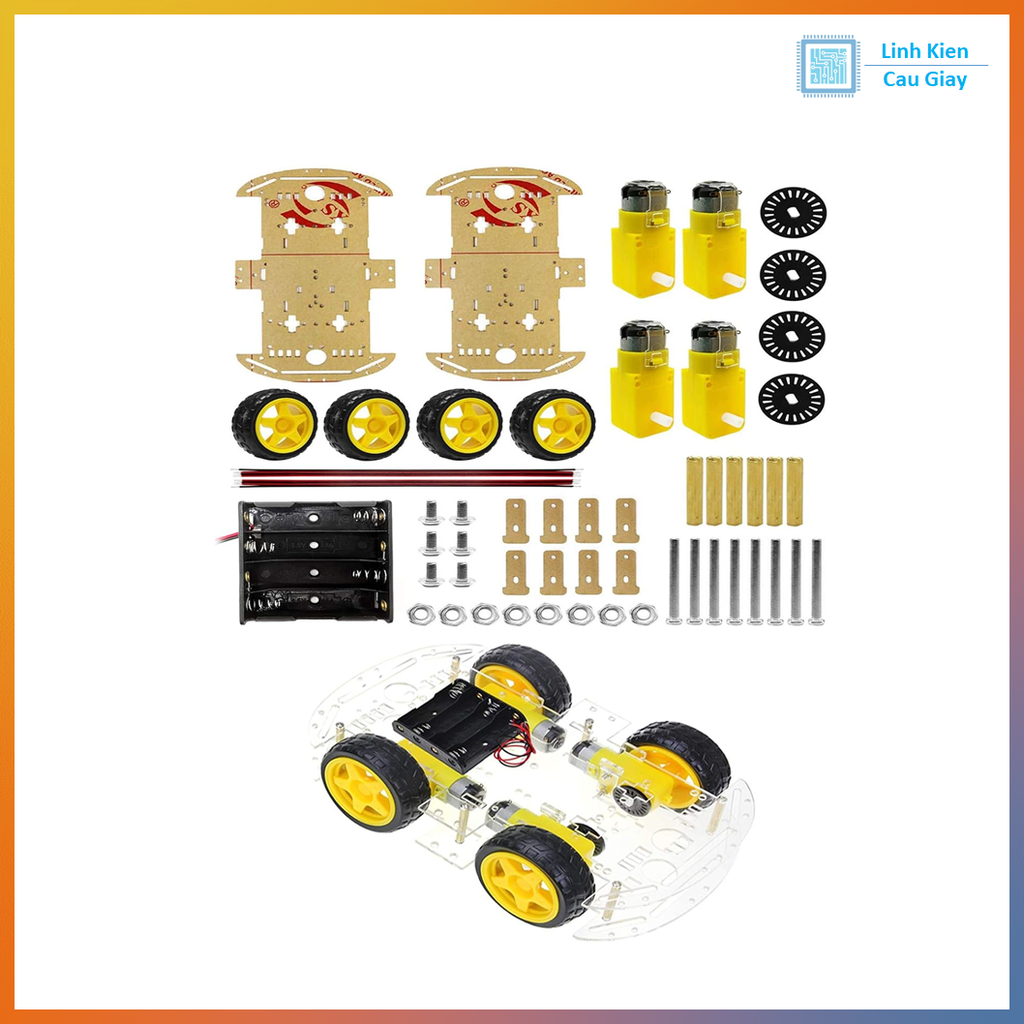Combo Khung Xe Robot 4 Bánh 2 Tầng Mica