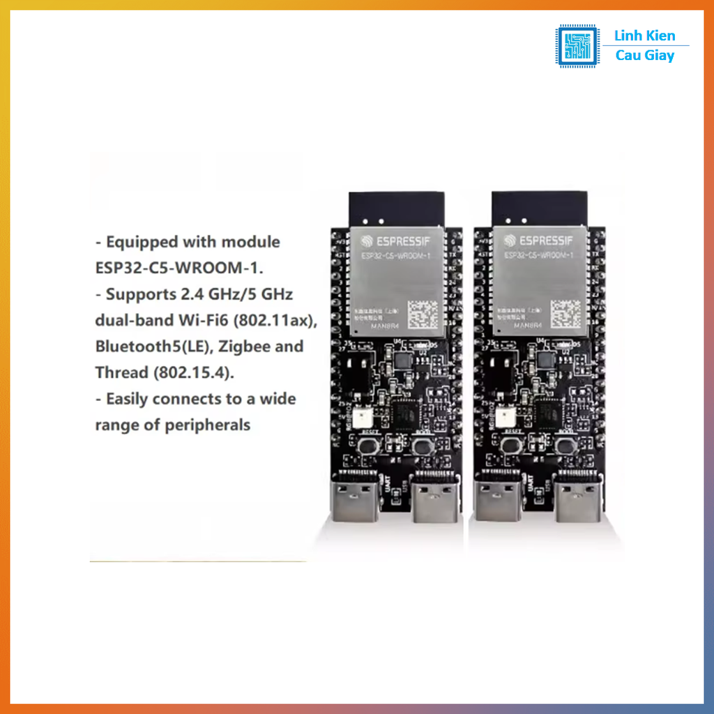 Module ESP32-C5  Wi-Fi 6 băng tần kép 2.4 và 5 GHz