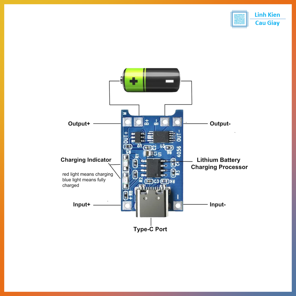 Mạch Sạc Pin 1 Cell 18650 Có Bảo Vệ TP4056 1A Type C