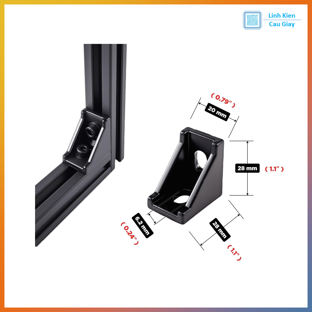 Ke góc vuông Anot đen nhôm 2020, 3030