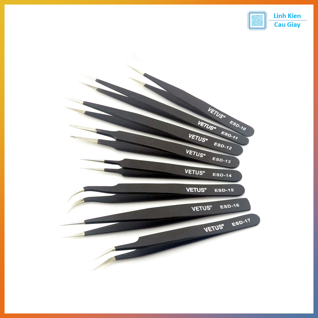 Nhíp, Panh kẹp, gắp linh kiện thẳng, cong VETUS ESD các loại Chống Tĩnh Điện Bằng Thép Không Gỉ