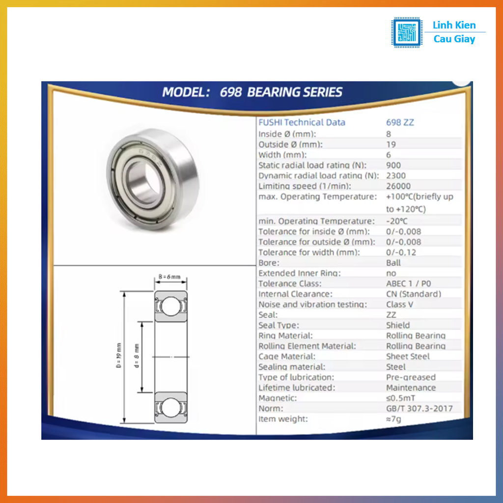 Vòng bi, ổ bi 698ZZ【8*19*6】