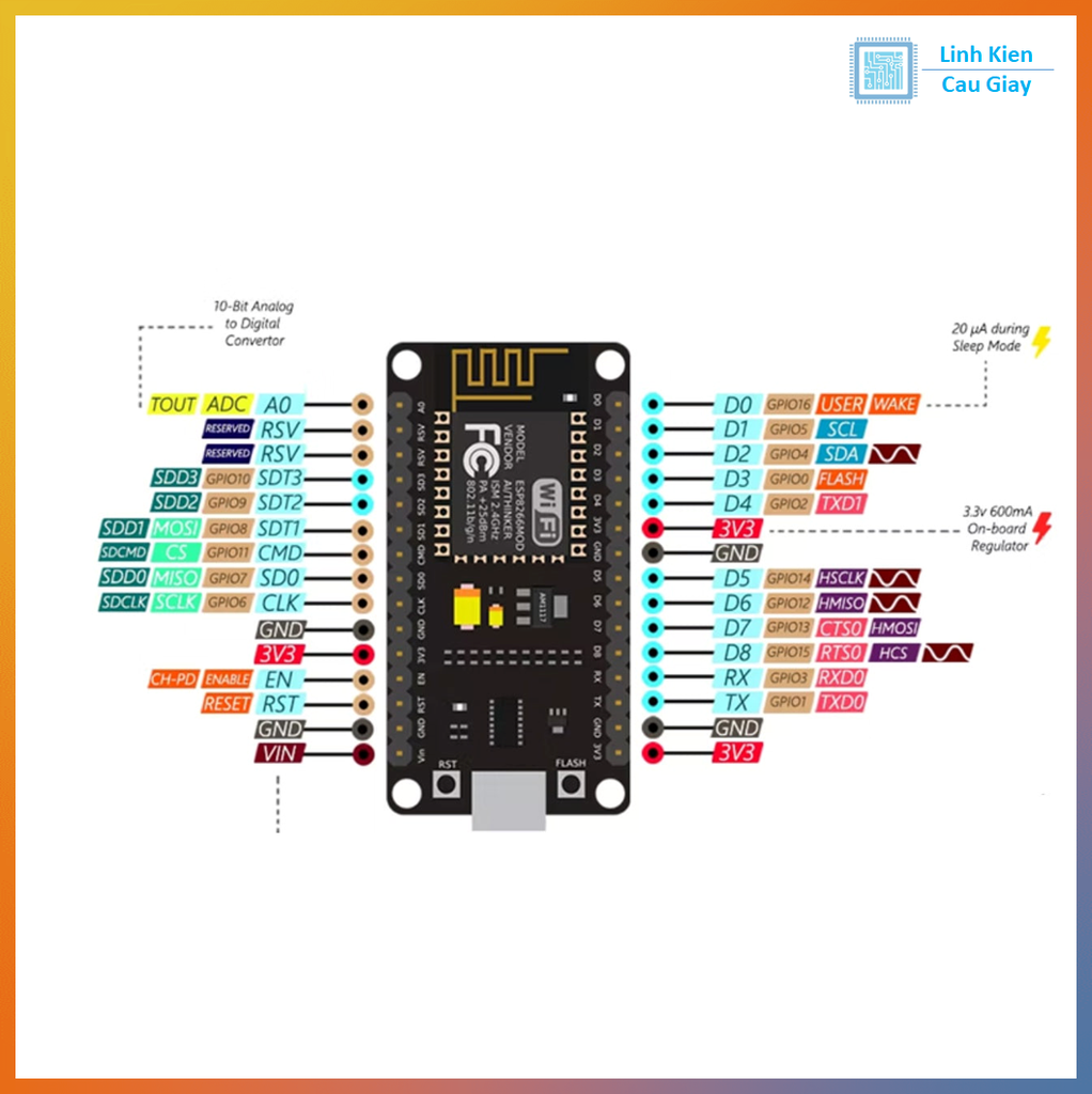NodeMcu ESP8266 CH340 WIFI cho Arduino, IoT