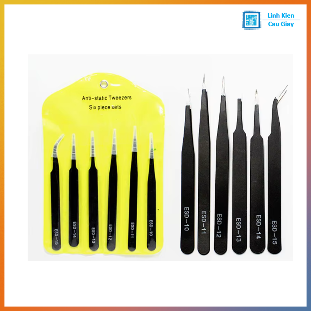 Bộ 6 Nhíp, Panh kẹp, gắp linh kiện thẳng, cong VETUS ESD các loại Chống Tĩnh Điện Bằng Thép Không Gỉ