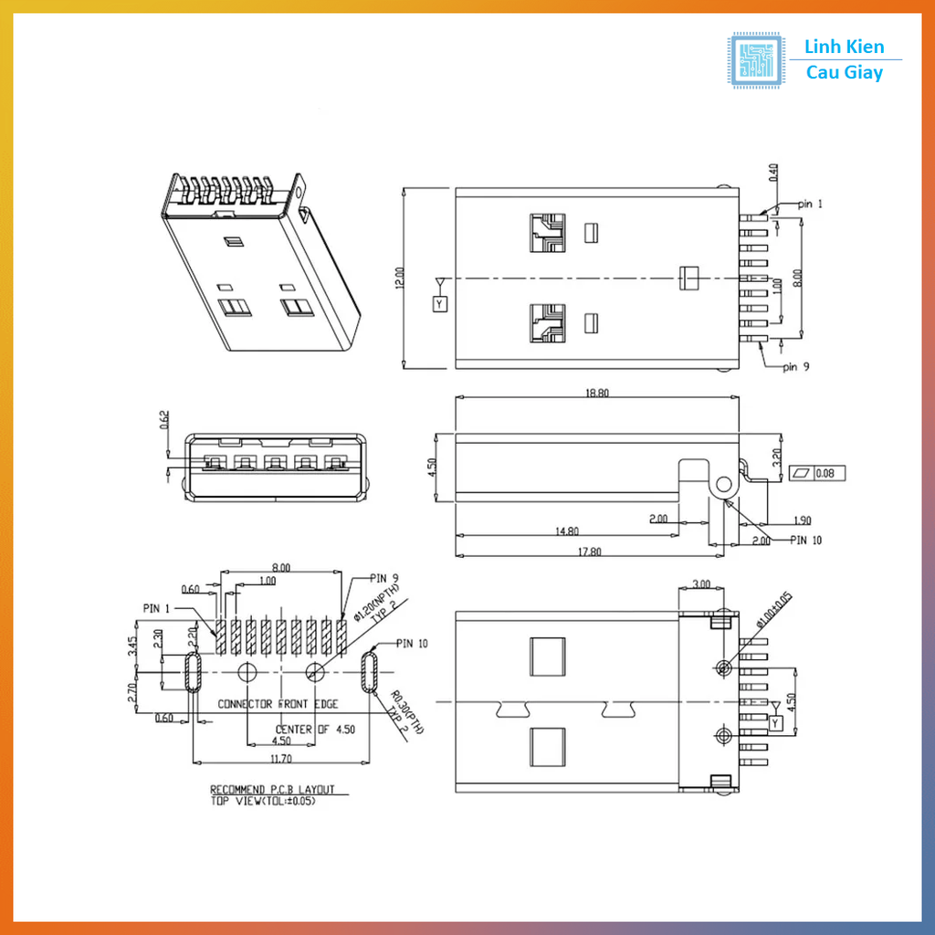 Chân USB Type A SMD 3.0