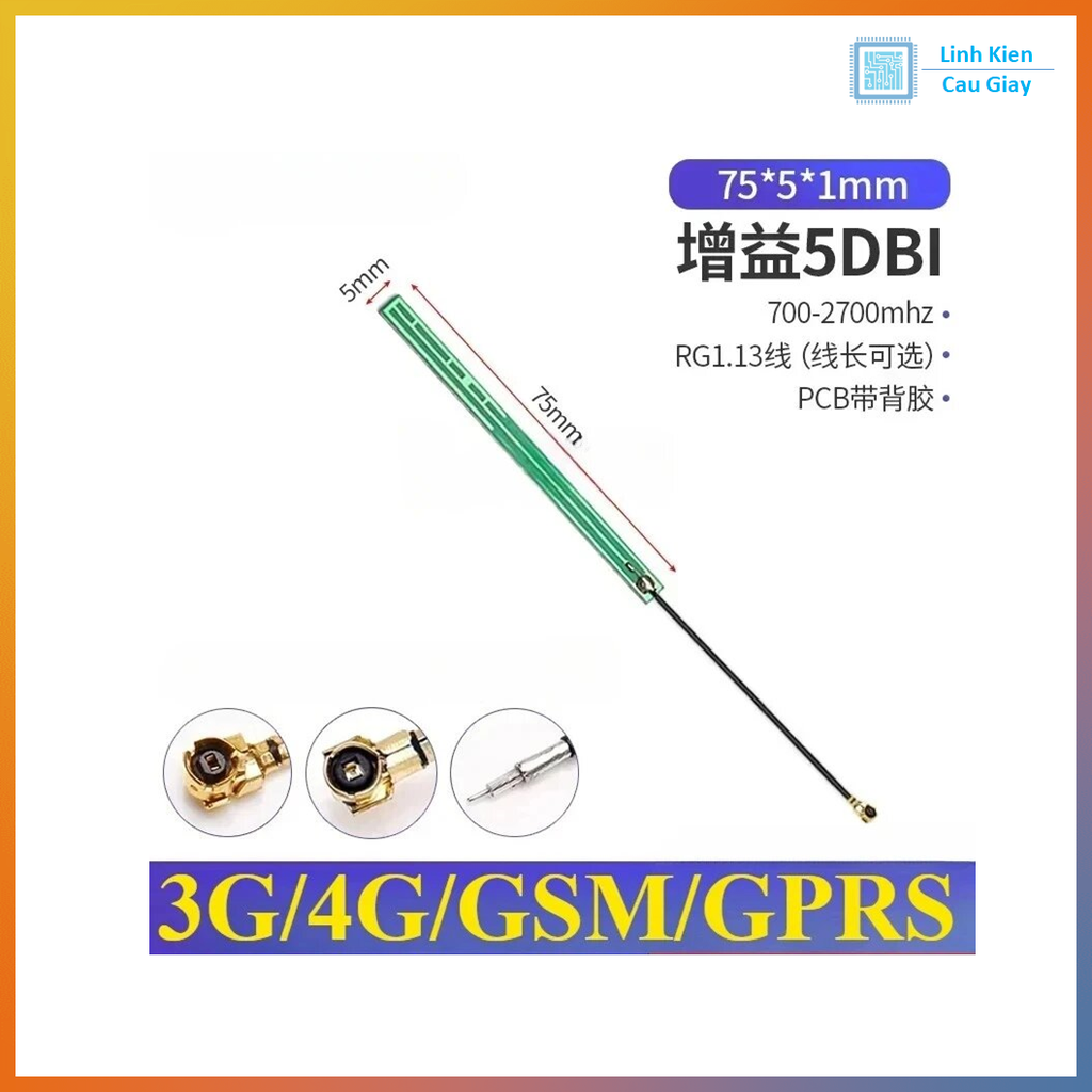 Anten GSM 4G 3G 2G PCB 5db IPEX (0.5cm x 7.5cm)