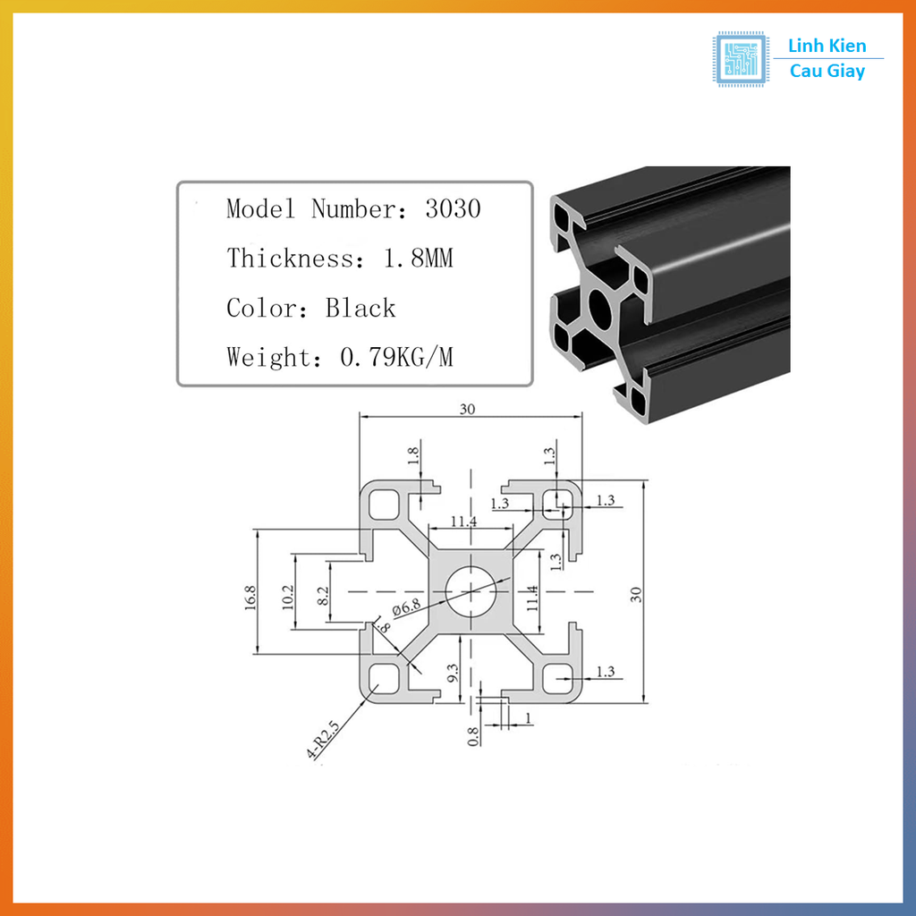 Nhôm định hình 3030 Anot đen
