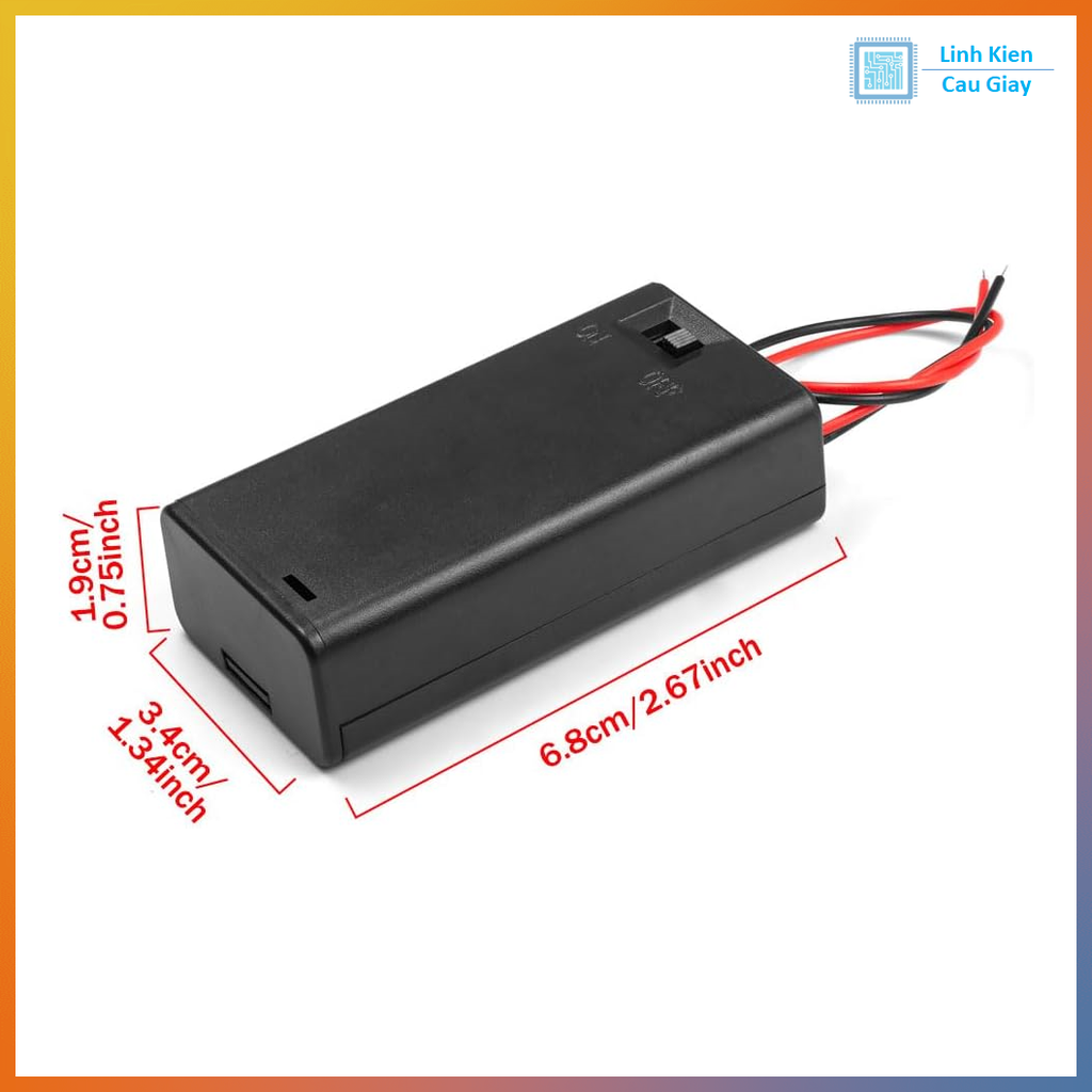 Hộp đế 2 pin AA có nắp và công tắc