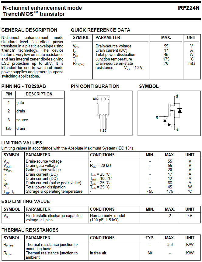 Linh kiện IRFZ24N DIP TO-220 kênh N