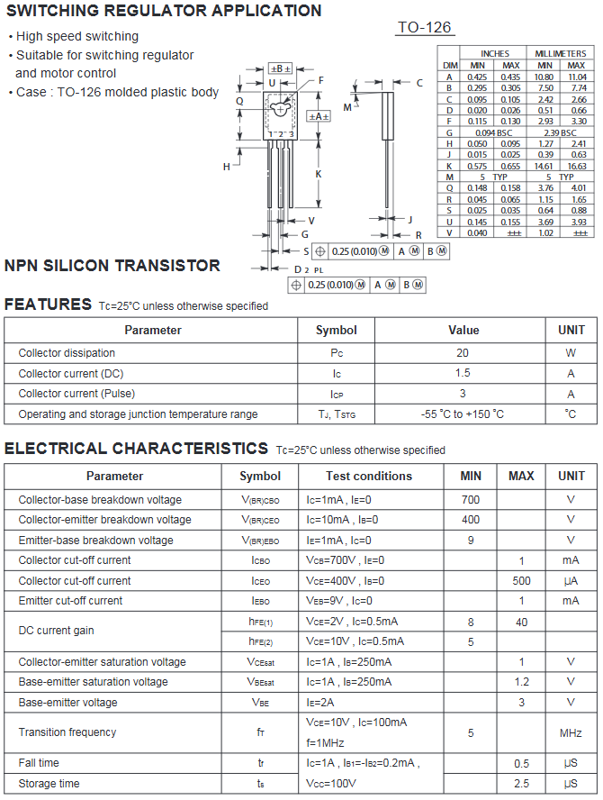 Linh kiện E13003 DIP TO-126 NPN