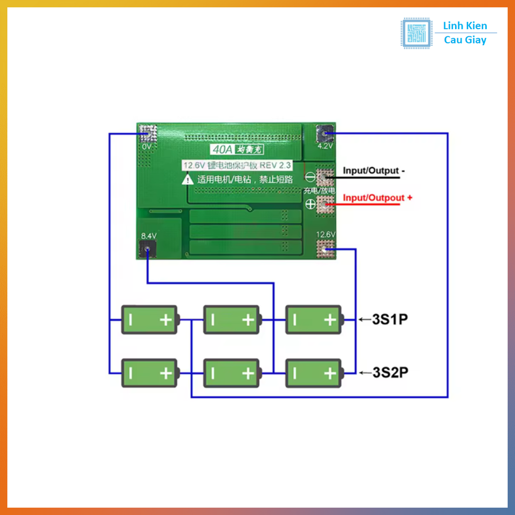 Mạch sạc và bảo vệ pin 3 Cell 40A lithium 18650