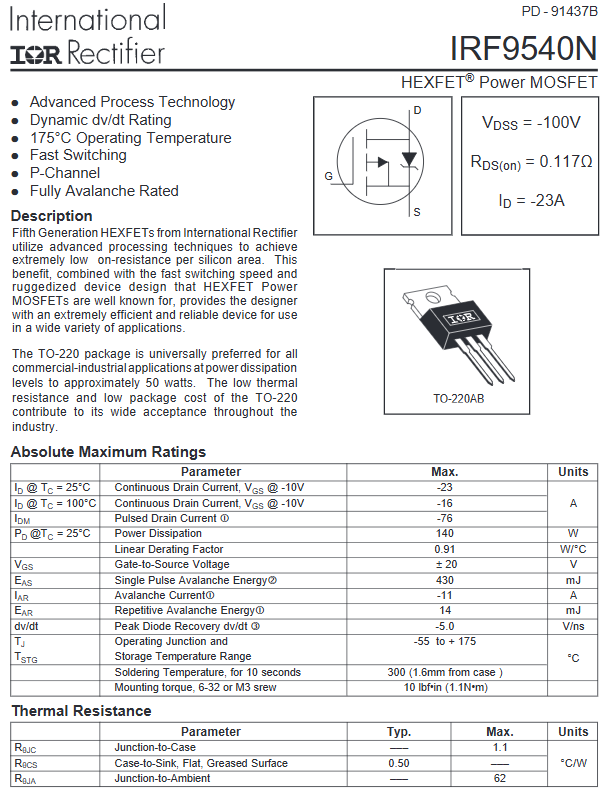 Linh kiện IRF9540N kênh P