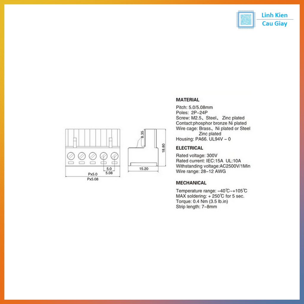 Connector 2EDG5.08 - 5.08MM ( Xanh Cong)