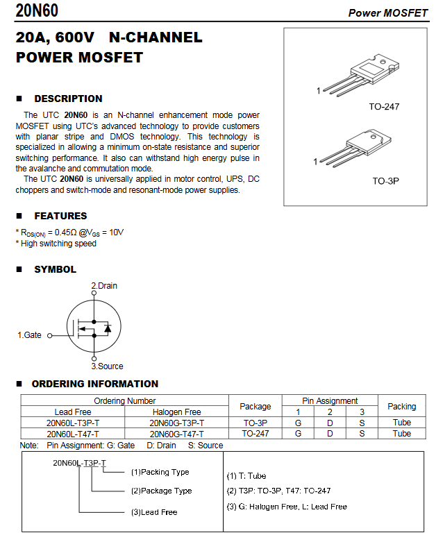 Linh kiện 20N60 DIP TO-220 600V kênh N