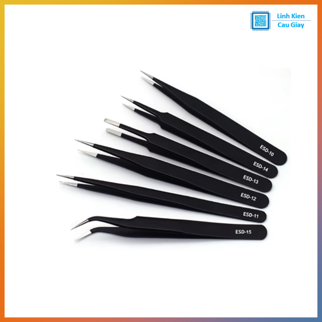 Bộ 6 Nhíp, Panh kẹp, gắp linh kiện thẳng, cong VETUS ESD các loại Chống Tĩnh Điện Bằng Thép Không Gỉ