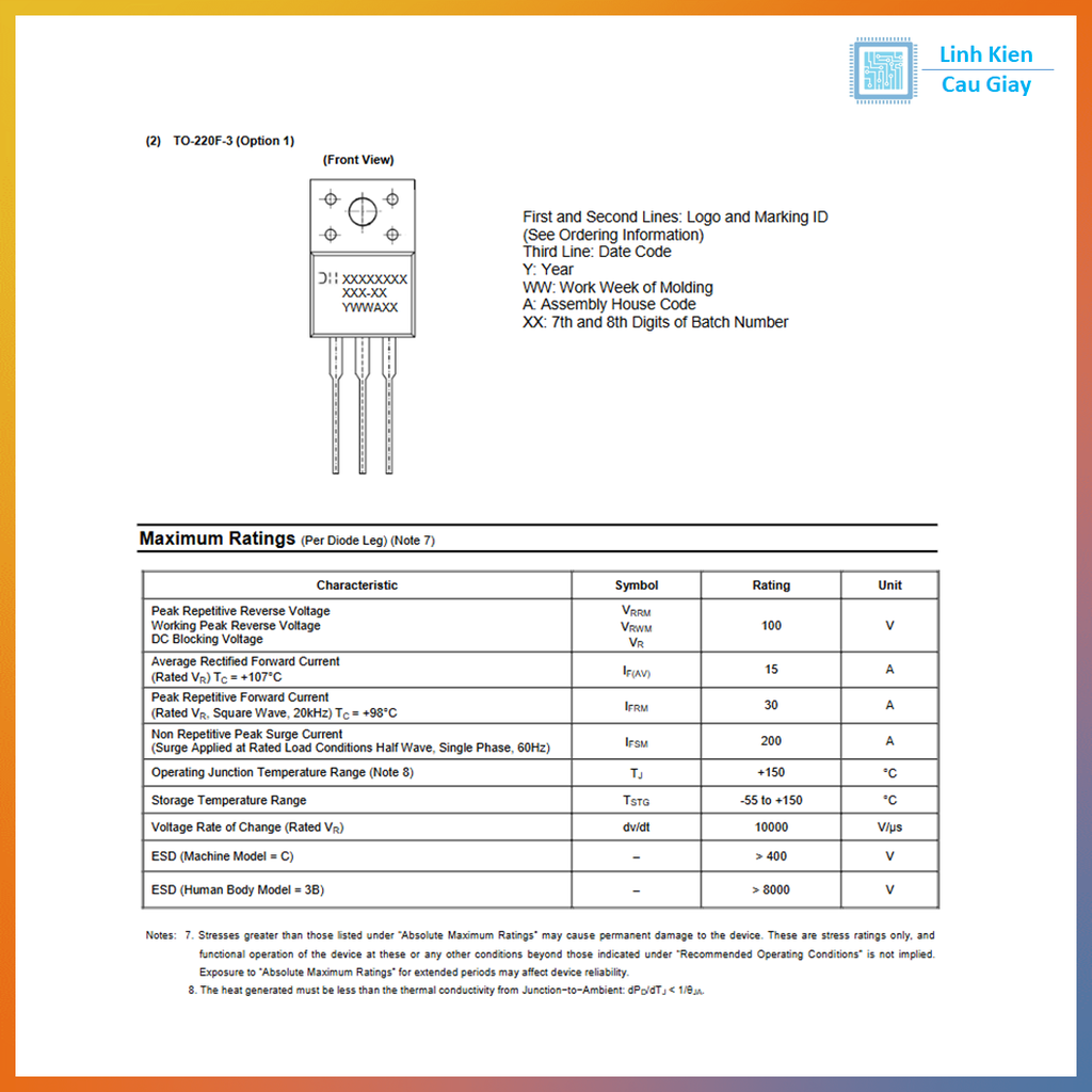 Linh kiện Diode Schottky MBR30100 30A 100V TO-220F