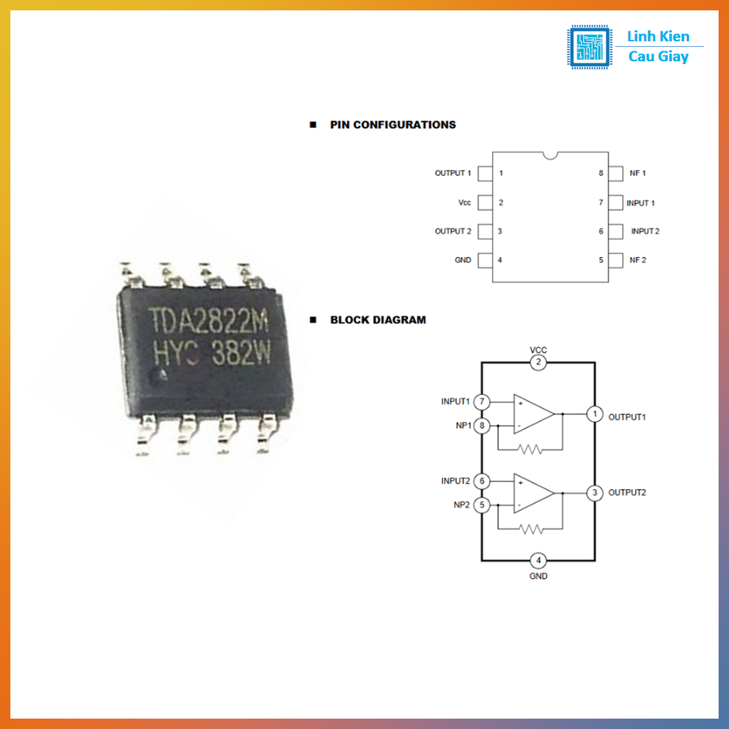 Linh kiện TDA2822 SOP-8 (9-12VDC)