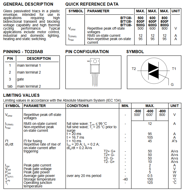 Linh kiện Triac BT138-600E Chân cắm TO220