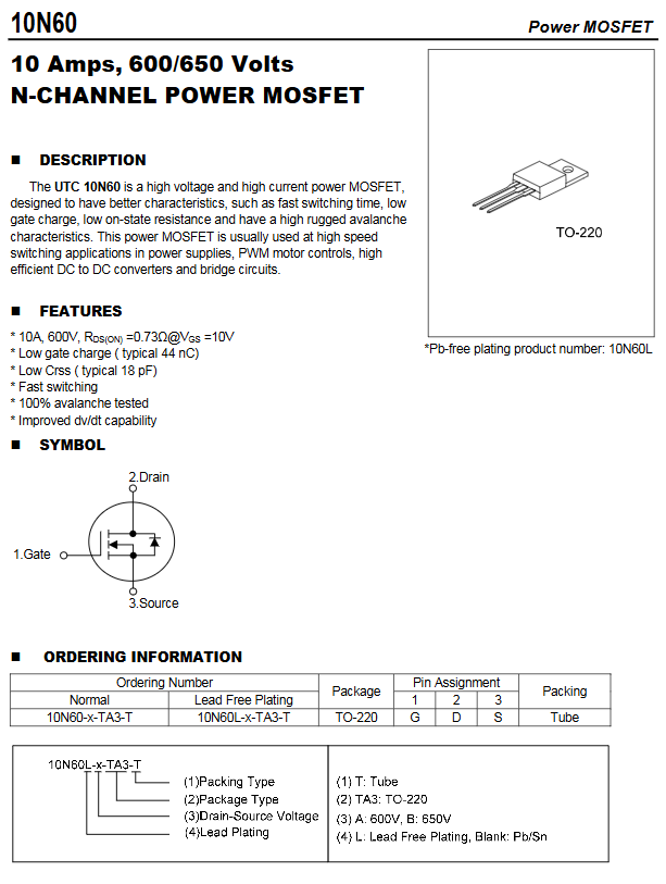 Linh kiện 10N60 DIP TO-220 600V kênh N