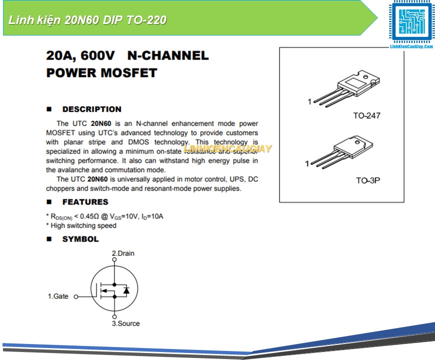 Linh kiện 20N60 DIP TO-220