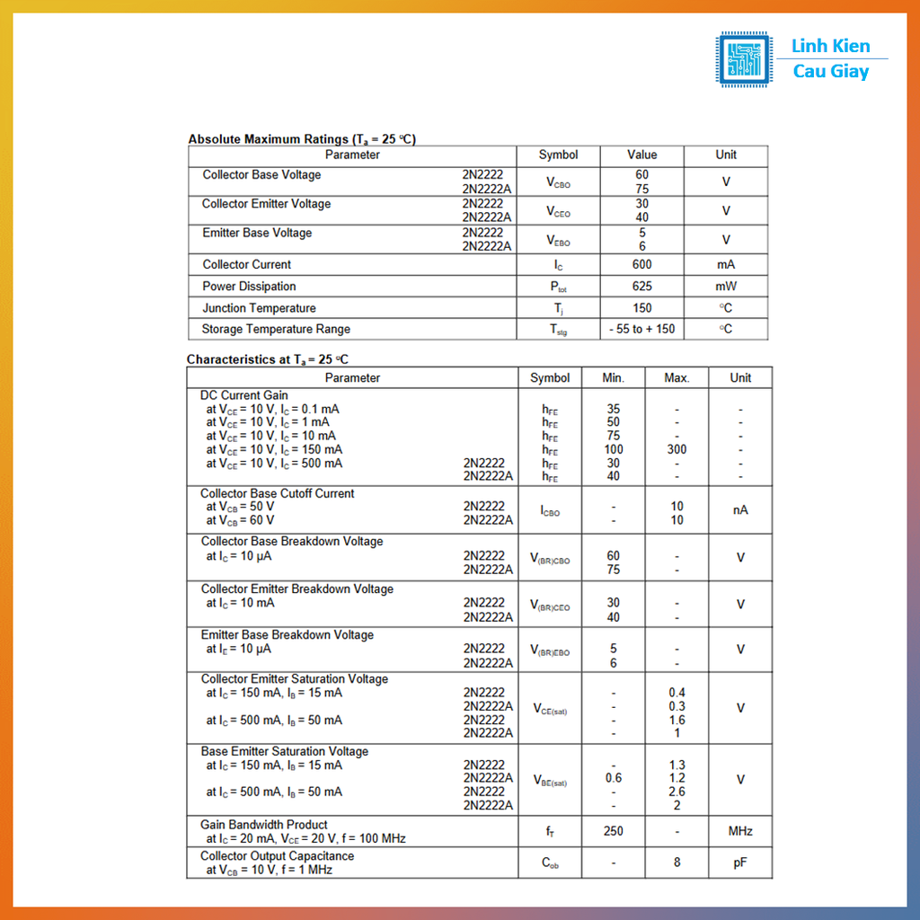 Linh kiện 2N2222 NPN SMD SOT-23 (Gói 10c)