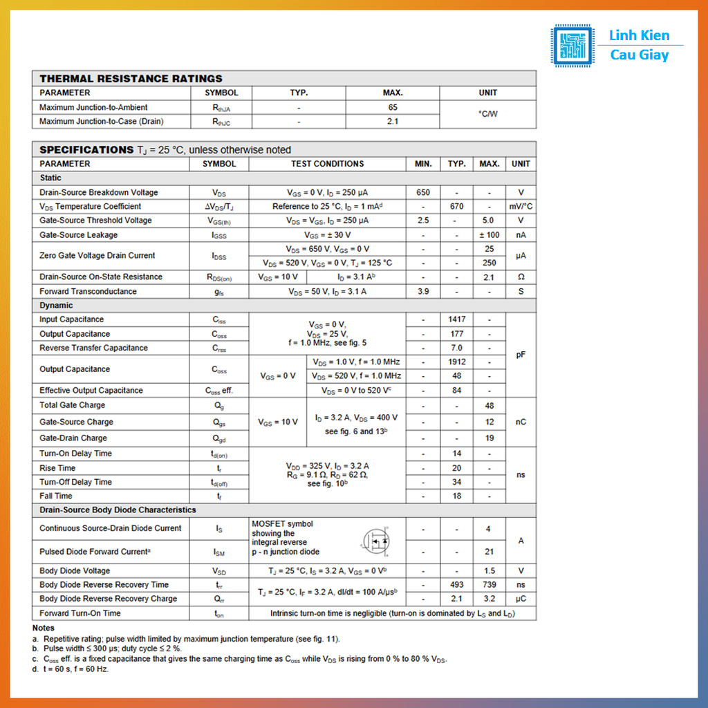 Linh kiện 4N60C DIP TO-220 600V kênh N