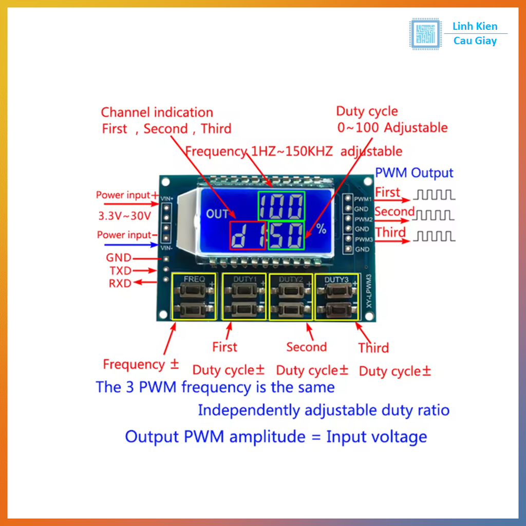 Module tạo xung PWM 3 kênh hiển thị LCD