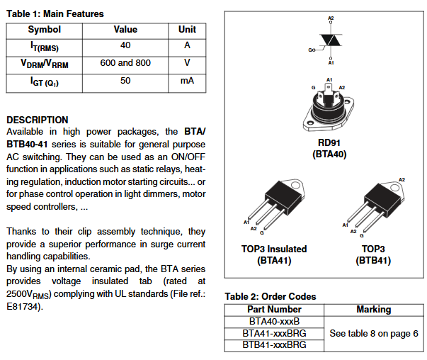 Linh kiện Triac BTA41-600B 40A 600V