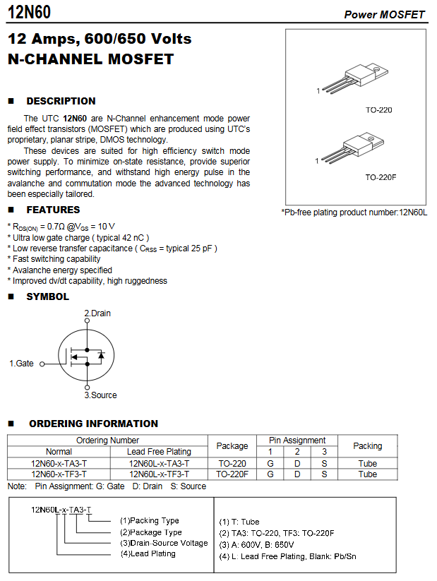 Linh kiện 12N60 DIP TO-220 600V kênh N