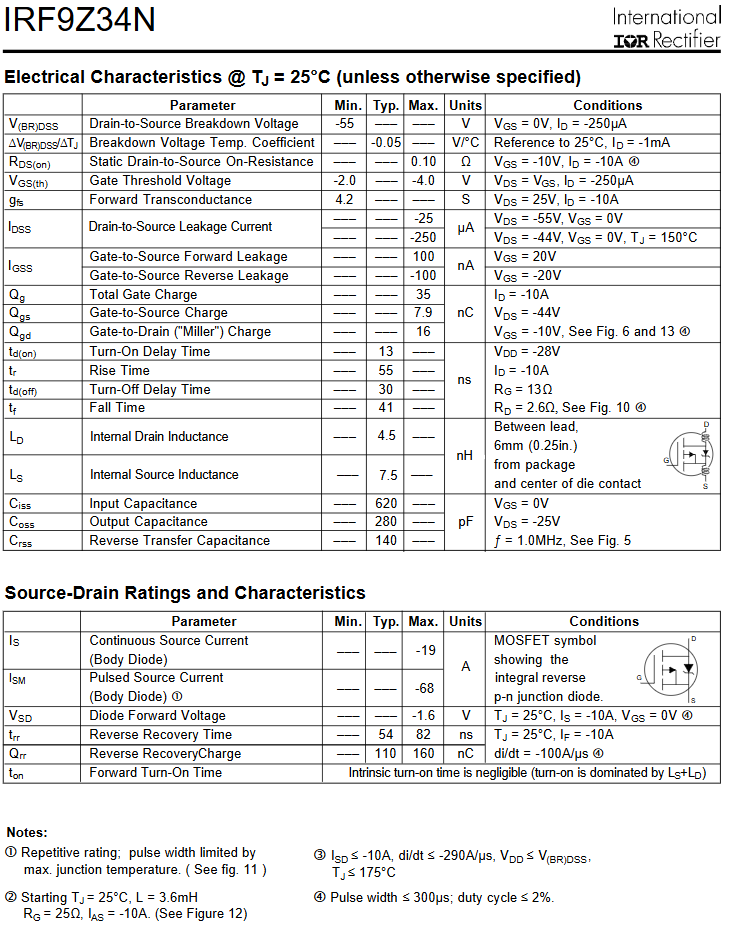 Linh kiện IRF9Z34N DIP TO-220 kênh P