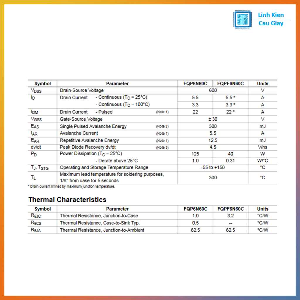 Linh kiện 6N60C DIP TO-220 600V kênh N