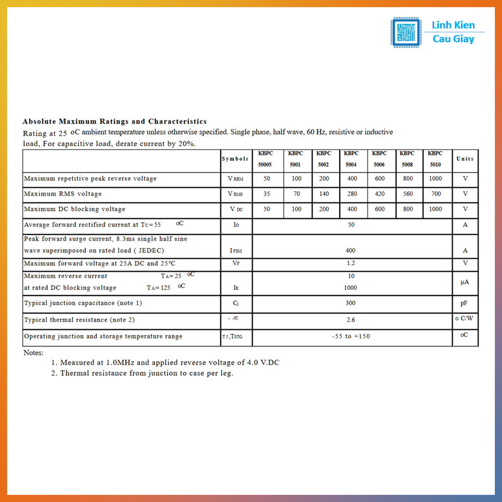 Linh kiện Diode KBPC5010 50A 1000V