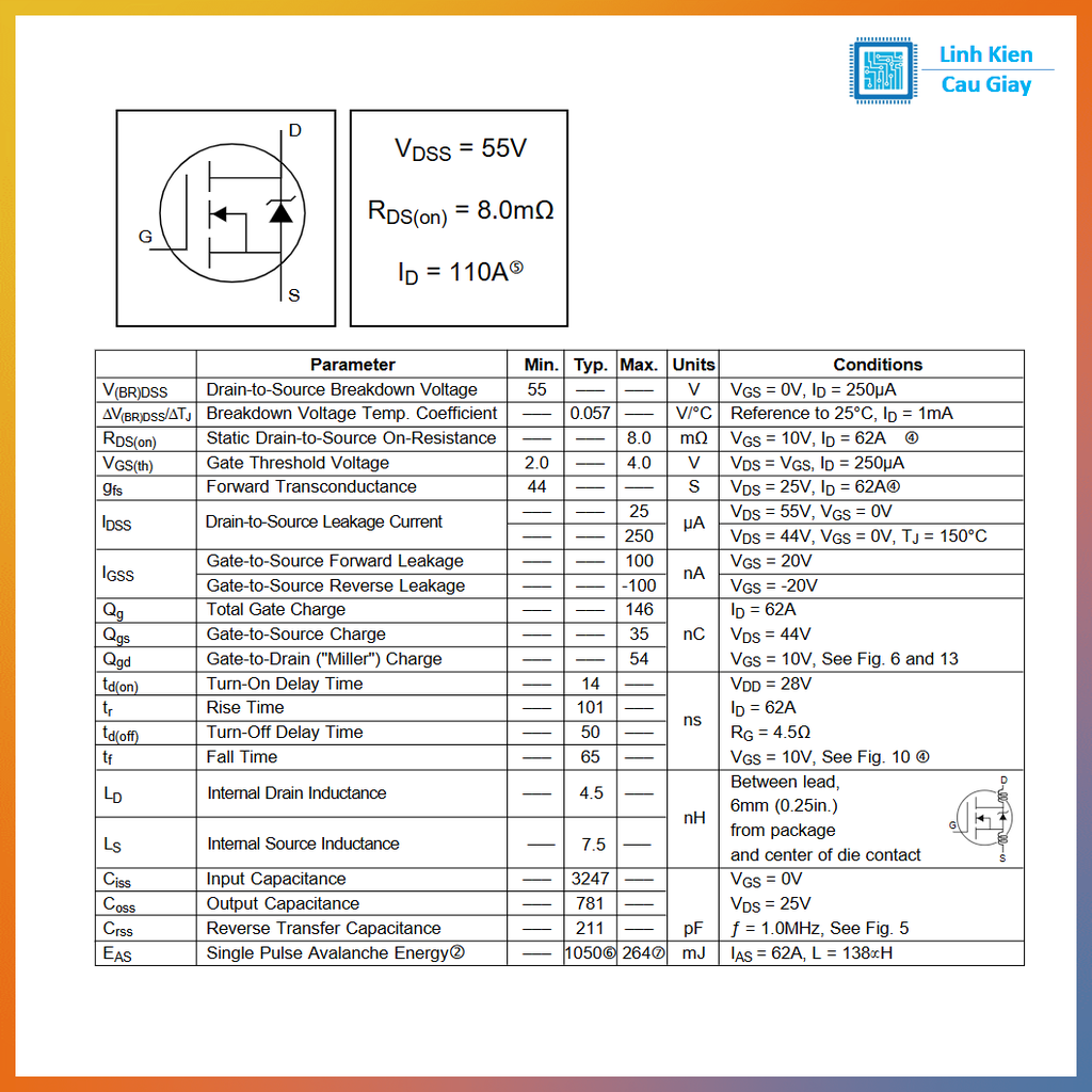 Linh kiện IRF3205 TO-220 110A 55V kênh N