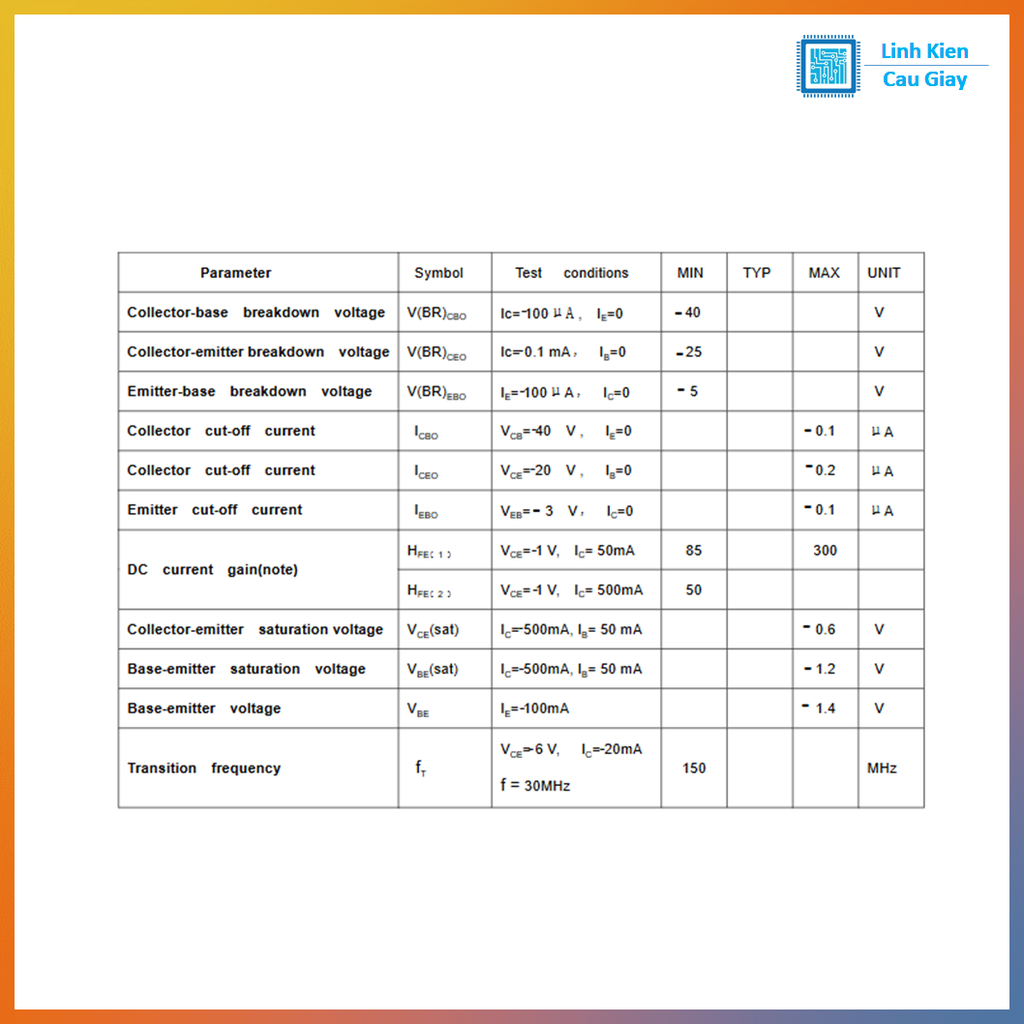 Linh kiện transistor S8550 PNP chân cắm TO-92 (Sl: 10c)