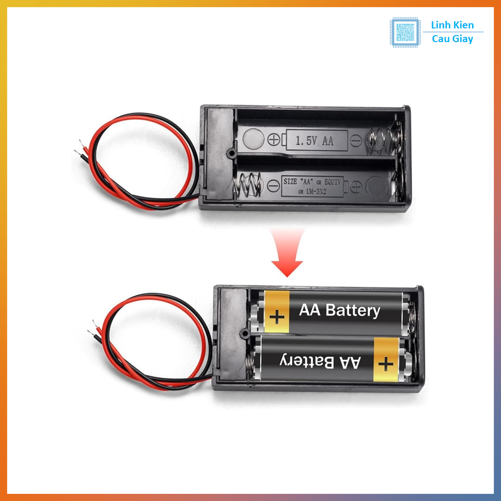 Hộp đế 2 pin AA có nắp và công tắc